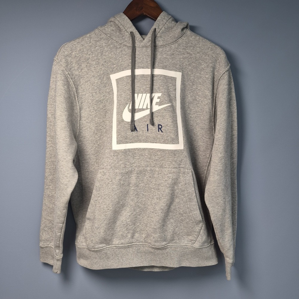 Nike‎ Air Mens Heather Grey Graphic Logo Fleece Pullover Hoodie Medium